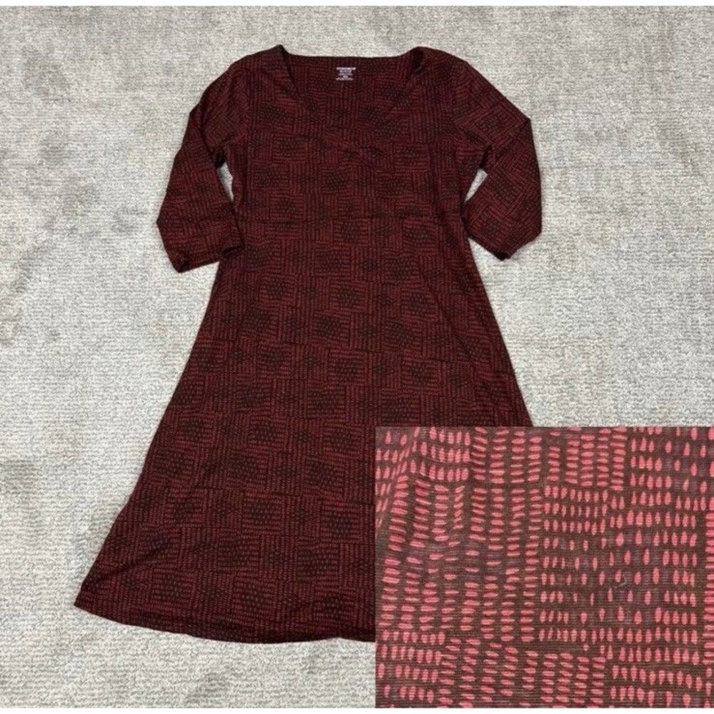 Toad & Co Rosalinda Dress Womens Medium Cranberry Patchwork Print Casual Stretch